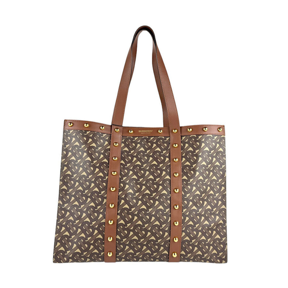 Burberry Tote Bag Shoulder Leather Brown Gold - Picture 2 of 4